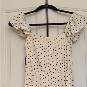 MIDI beige dress with black dots